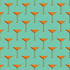 Cocktail seamless pattern. Party background in retro color with martini glass. Icon martini glass with shadow. Vintage design for print on wrapping paper, wallpaper, packaging. Vector illustration