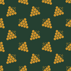Grape seamless pattern in art deco style. Grape bunches in style of the 1920s-1930s. Icon grape in golden color. Vintage design for print on wrapping paper, wallpaper, fabric. Vector illustration
