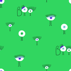 Halloween seamless pattern with funny eye monsters