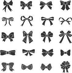 Bows silhouettes. Vector black ribbon bow graphic shapes, elegant fashion party tie isolated