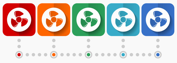 Fan vector icons, infographic template, set of flat design symbols in 5 color options