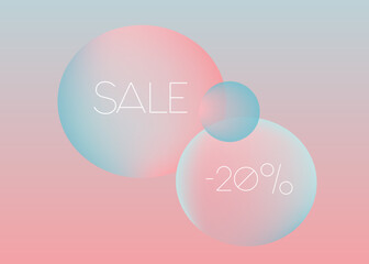 Abstract background with a pink-blue gradient. Template for any design. Sale banner. Soap bubbles with place for text.