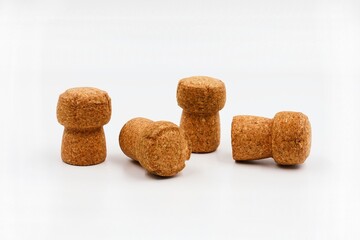 Cork stoppers isolated on white background. Corks Stop from cava, champagne.