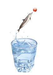 dauphin tacheté de l'atlantique,  balle, sauter, giclé, jouer, en verre, liquide, froid, verser, clapoter, abattre, fraîcheur