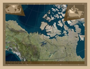 Northwest Territories, Canada. Low-res satellite. Major cities
