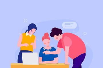 Obraz premium Business Women Office Promotional Minimalist Flat Illustration