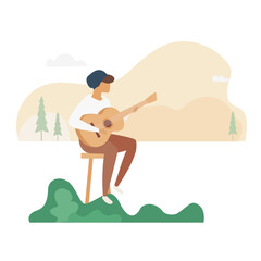Character Playing Guitar Music Education Flat Minimalist Illustration