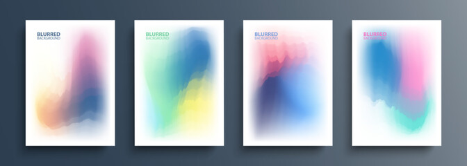 Color smoke effect. Set of light multicolored backgrounds with abstract colored gradients waves. Soft color templates collection for brochures, posters, flyers and covers. Vector illustration.