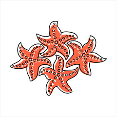 A set of starfish. Ornament of four starfish, decoration for textiles