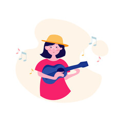 Girl Music Education Playing The Guitar Flat Illustration