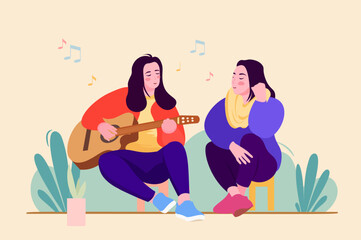 Music Education Women Flat Illustration 