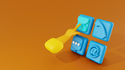 3D illustration choose message communication,with call, email and chat icon