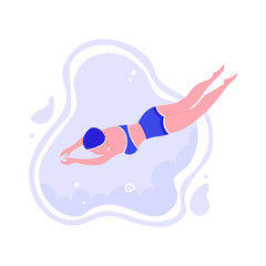 Swimming Sports Woman Character Flat Illustration