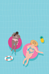 Swimming Sports Women Characters Flat Minimalistic Illustration