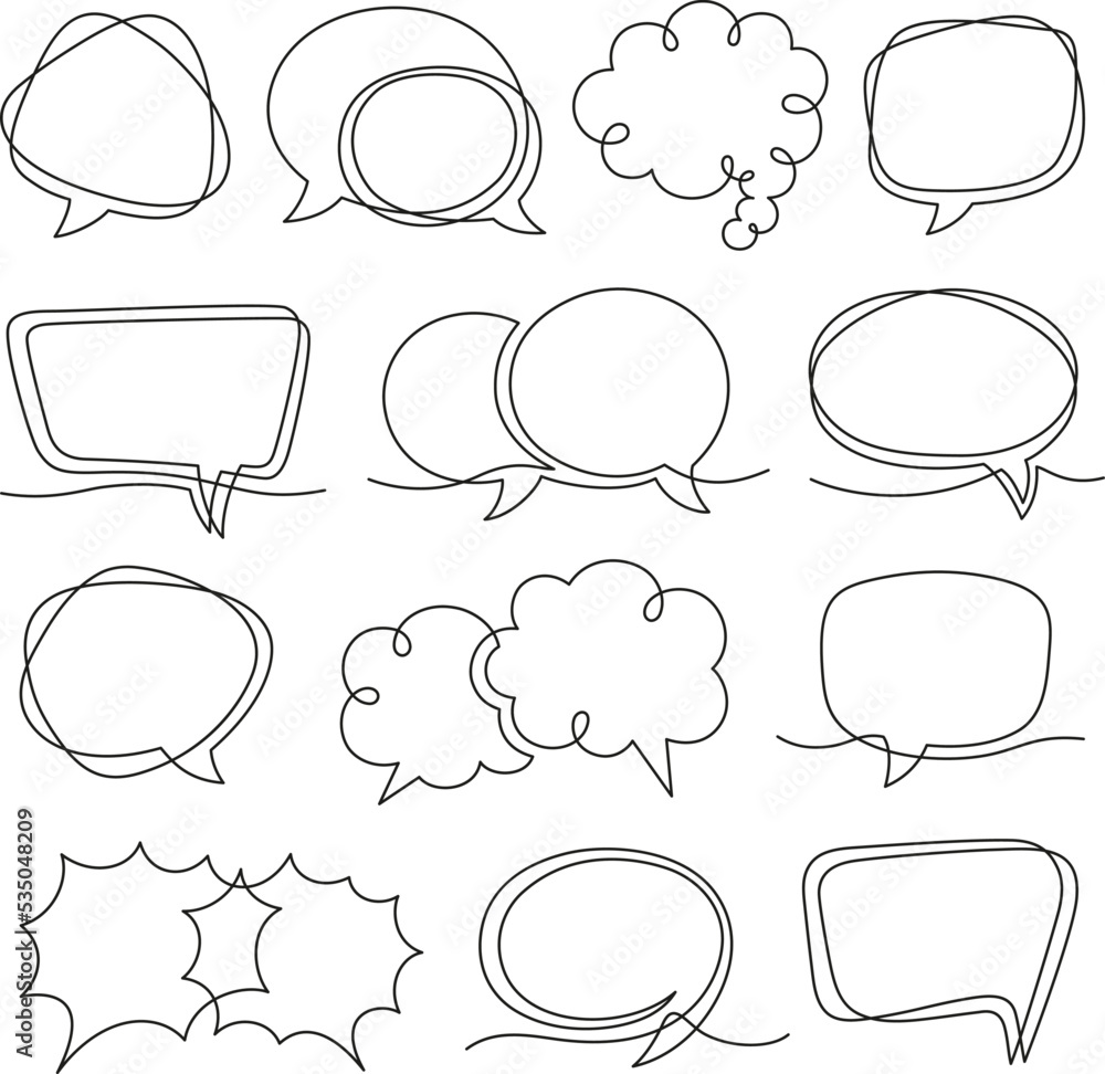Poster one line speech bubbles. art drawing conversations messages, feedback and ideas. empty communication
