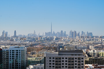 aerial view of Dubai suburbs and downtown skyline