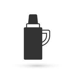 Grey Thermos container icon isolated on white background. Thermo flask icon. Camping and hiking equipment. Vector