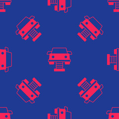 Fototapeta na wymiar Red Swing car on the playground icon isolated seamless pattern on blue background. Childrens carousel with car. Amusement icon. Vector