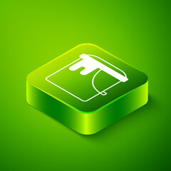 Isometric Paint bucket icon isolated on green background. Green square button. Vector