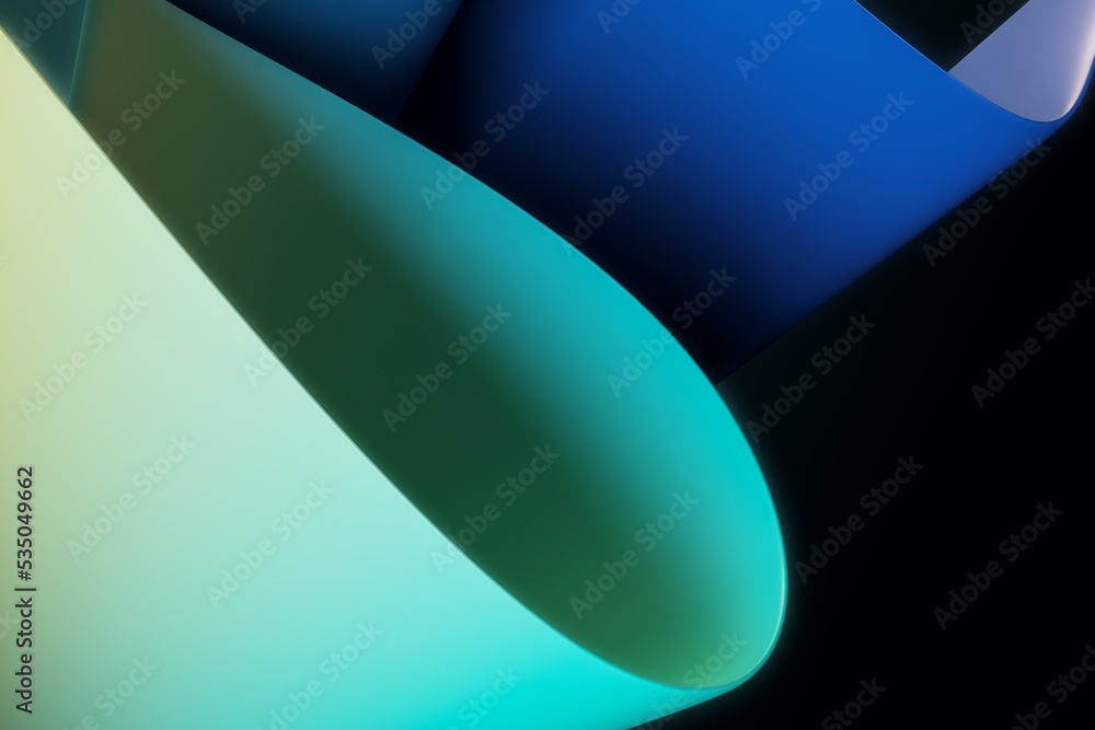 Poster abstract dark background with turquoise and blue colors. 3d rendering