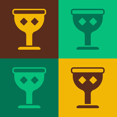 Pop art Medieval goblet icon isolated on color background. Holy grail. Vector