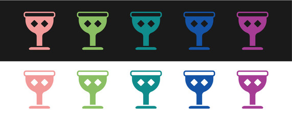 Set Medieval goblet icon isolated on black and white background. Holy grail. Vector