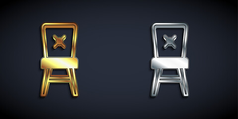 Gold and silver Chair icon isolated on black background. Long shadow style. Vector
