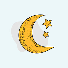 Moon doodle style hand drawn vector, drawing sketch