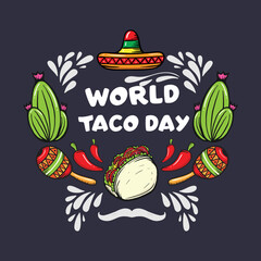 National Taco Day. illustration with cute cartoon style taco.