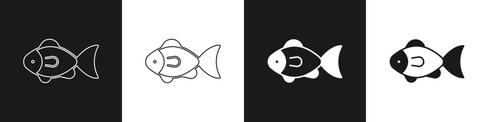 Set Fish icon isolated on black and white background. Vector