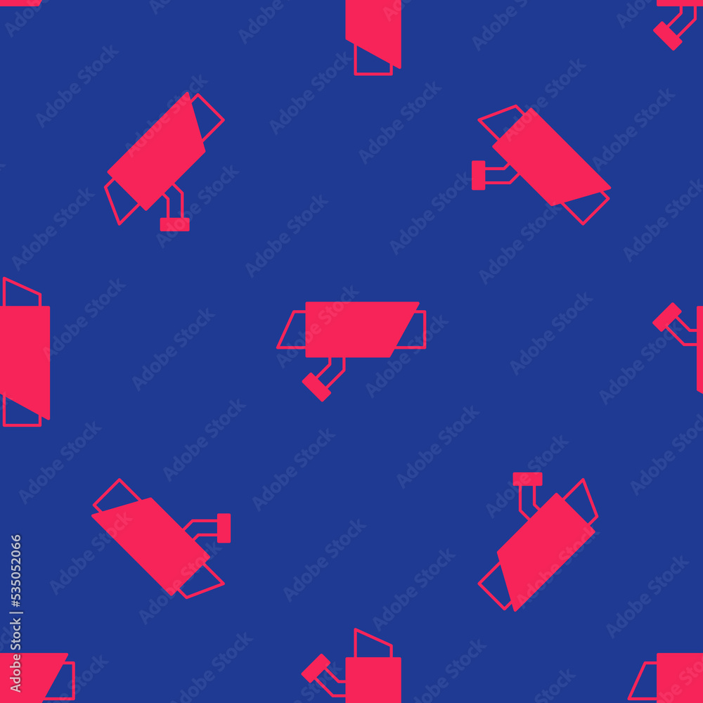Poster red security camera icon isolated seamless pattern on blue background. vector
