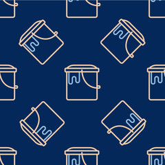 Line Paint bucket icon isolated seamless pattern on blue background. Vector