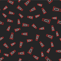 Line Cream or lotion cosmetic tube icon isolated seamless pattern on black background. Body care products for woman. Vector