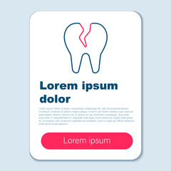 Line Broken tooth icon isolated on grey background. Dental problem icon. Dental care symbol. Colorful outline concept. Vector