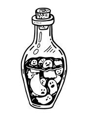 Ghosts in a bottle. Halloween black and white illustration.