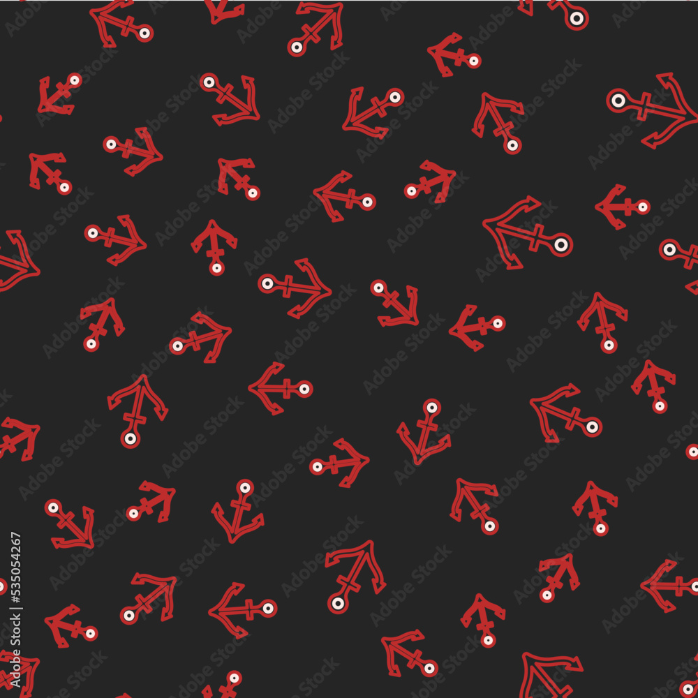 Poster line anchor icon isolated seamless pattern on black background. vector
