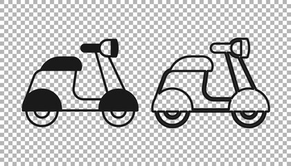 Black Scooter icon isolated on transparent background. Vector