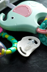Macro Image of Baby Toys and Pacifier