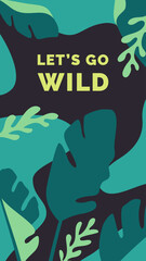 Social network stories template. Exotic background with tropical leaves. Vector illustration EPS10