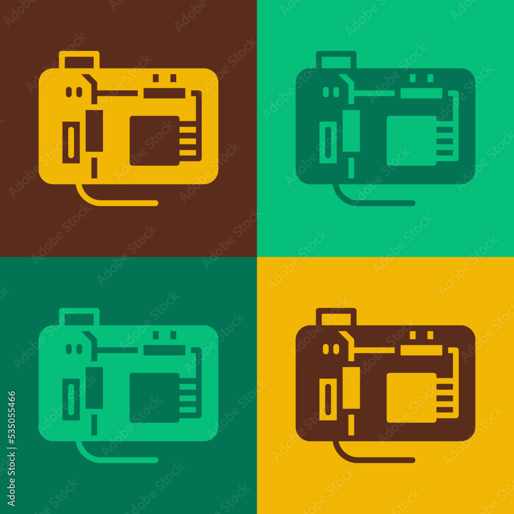 Poster pop art electronic computer components motherboard digital chip integrated science icon isolated on 
