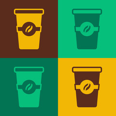 Pop art Coffee cup to go icon isolated on color background. Vector