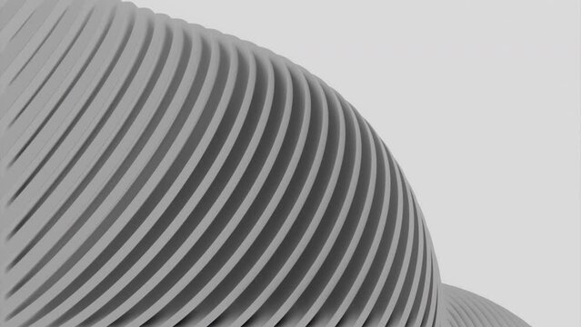 Abstract grey transforming figure on a white background. Design. Spinning 3D figure of many layers.