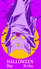 cute cartoon character illustration vector bat halloween with purple color