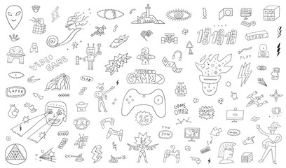 Fototapeta na wymiar video games doodle set