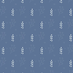 Pattern with leaves. Blue background. Vector illustration