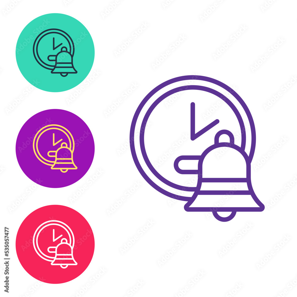 Poster set line alarm clock icon isolated on white background. wake up, get up concept. time sign. set icon