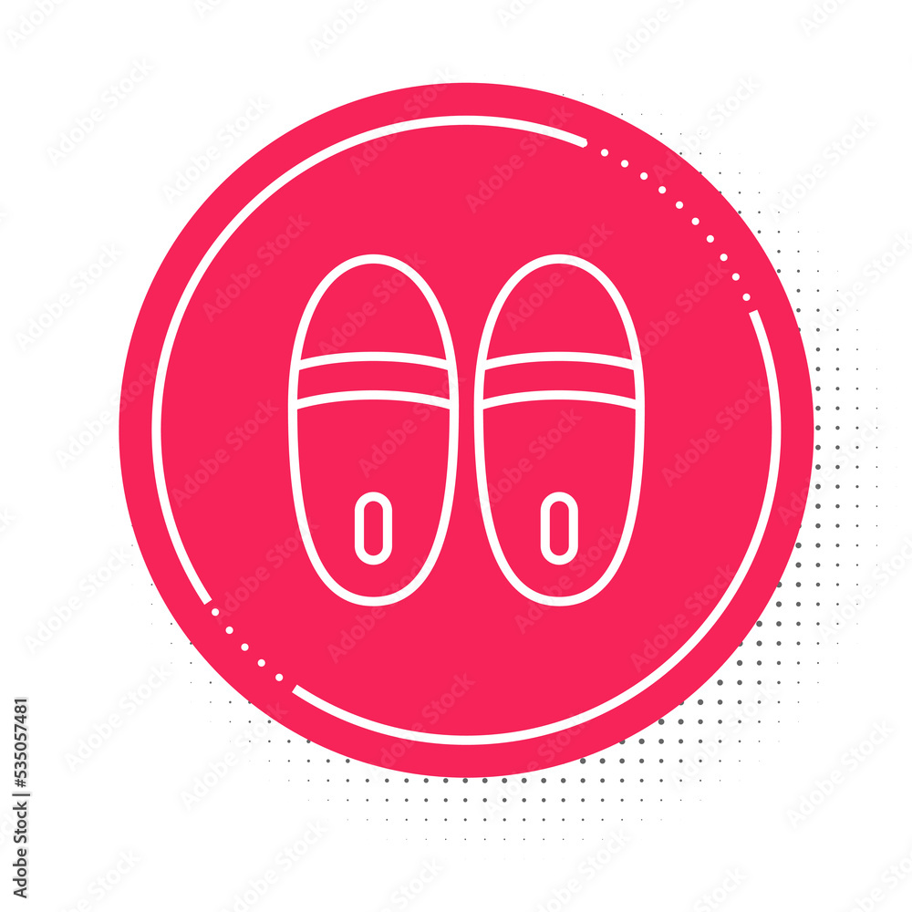 Poster white line slippers icon isolated on white background. flip flops sign. red circle button. vector