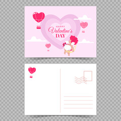 Vector happy valentine's day postcard template. Greetings card valentine's day design with back of airmail blank postcard. a5 printable template
