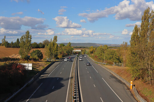 View of french highway between Toulouse and Albi, on a sunny summer evening.