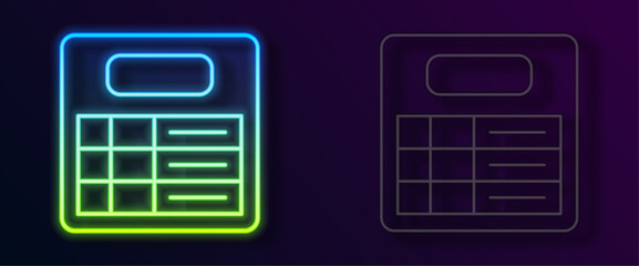 Glowing neon line Train station board icon isolated on black background. Mechanical scoreboard. Info of flight on the billboard in the train. Vector